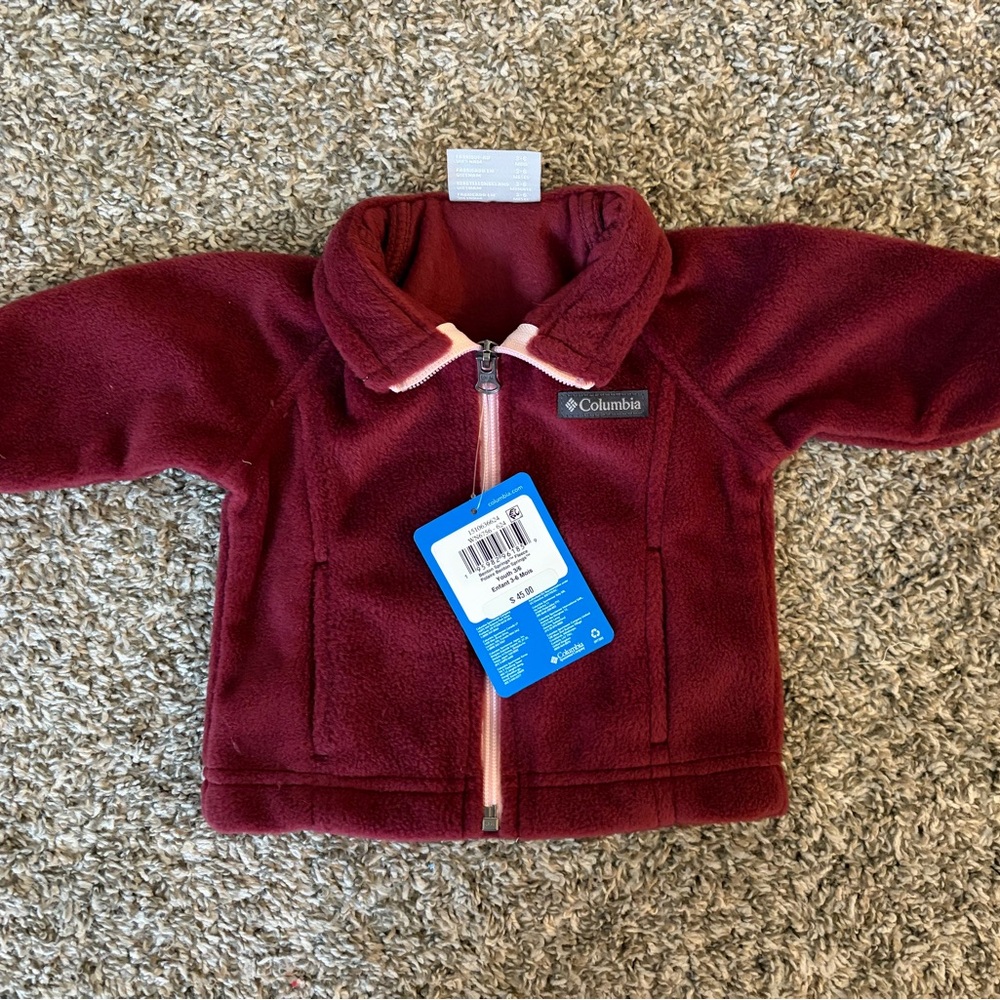 Columbia Infant Fleece Jacket - Burgundy with Pink Accent